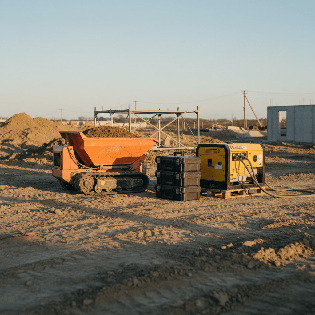 Cantiere con diverse macchine noleggiate